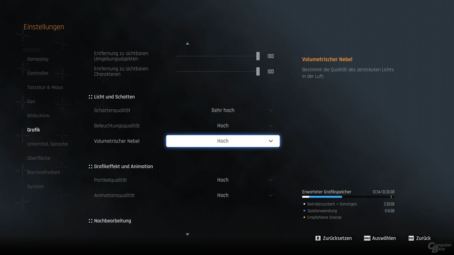 Die Grafikoptionen der PC-Version