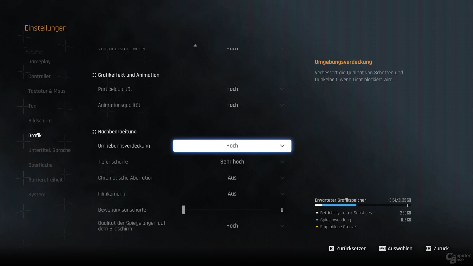Die Grafikoptionen der PC-Version