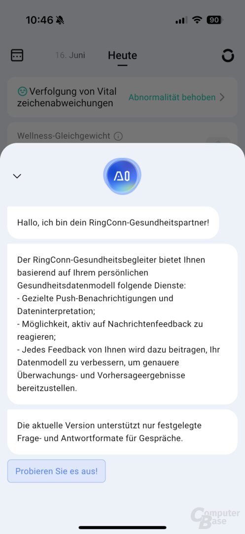 AI-Chatbot in der RingConn-App