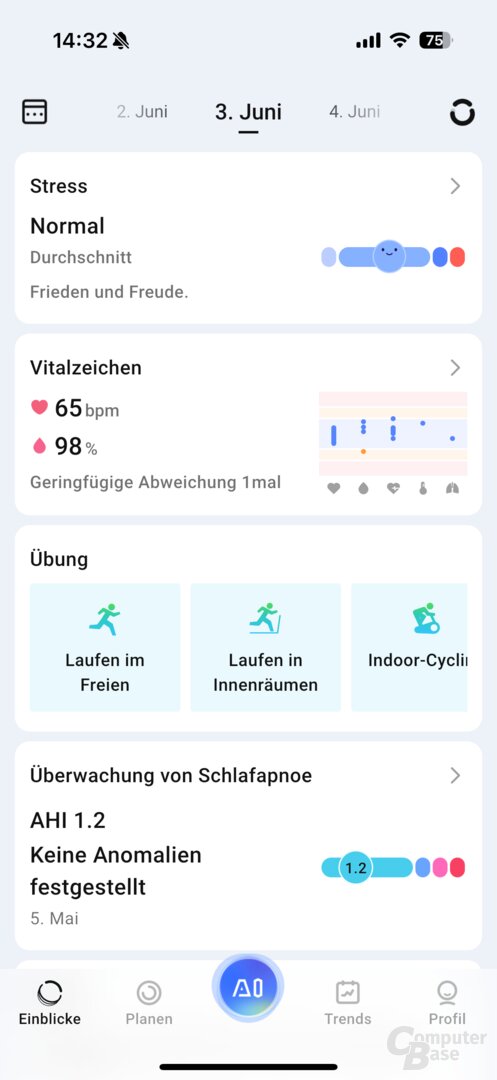 Gesundheitswerte in der Übersicht in den Einblicken