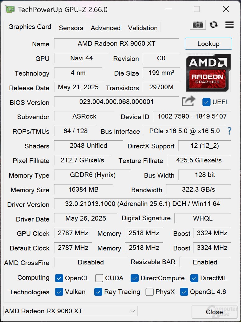 ASRock Radeon RX 9060 XT 16 GB Steel Legend – Standard-Bios