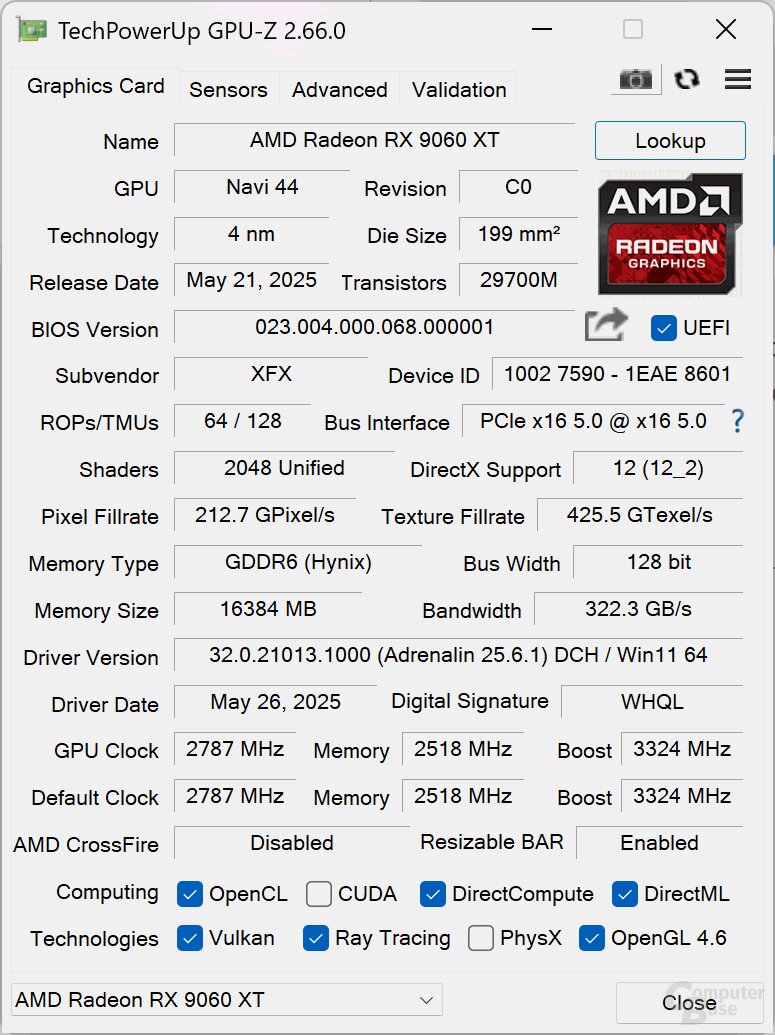 XFX Radeon RX 9060 XT 16 GB Swift OC Standard-BIOS