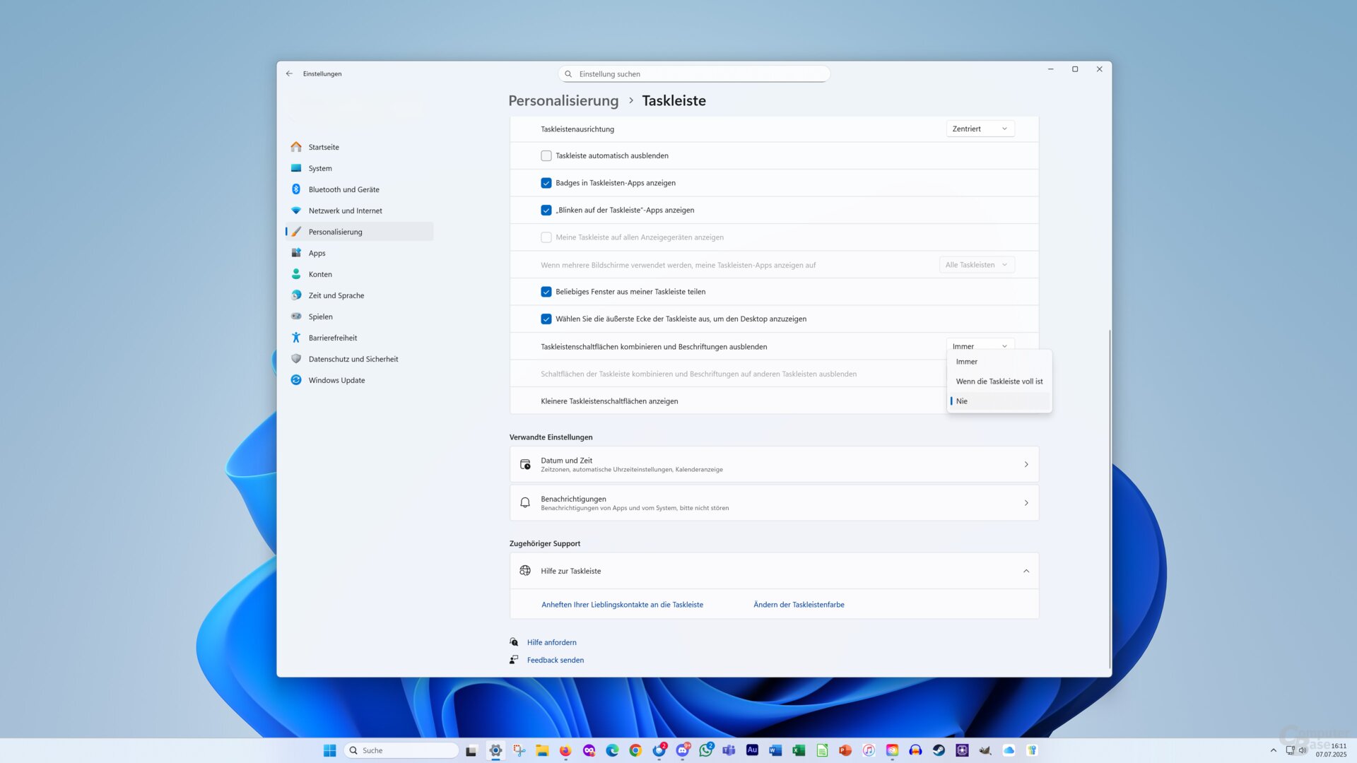 Neu für Windows 11 im Juli: Kleinere Taskleistensymbole