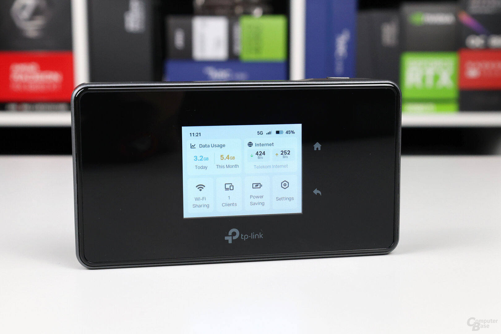 Übersicht der wichtigsten Daten und Funktionen auf dem Homescreen des TP-Link M8550