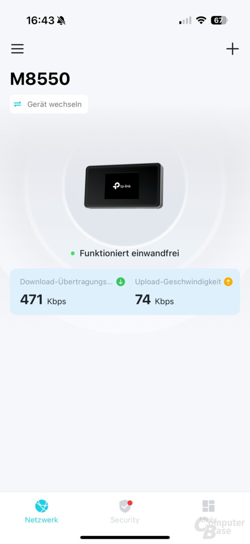 Einstellungen und Infos des TP-Link M8550 in der Tether-App