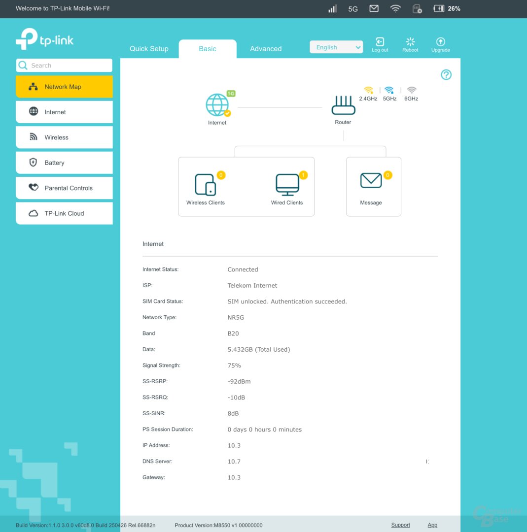 Einstellungen in der Web-Oberfläche des TP-Link M8550