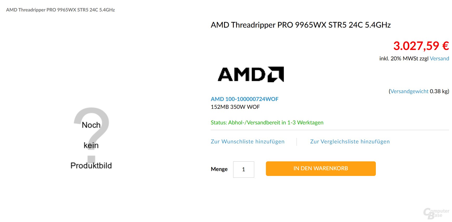 Ryzen Threadripper Pro 9965WX bei österreichischem Shop