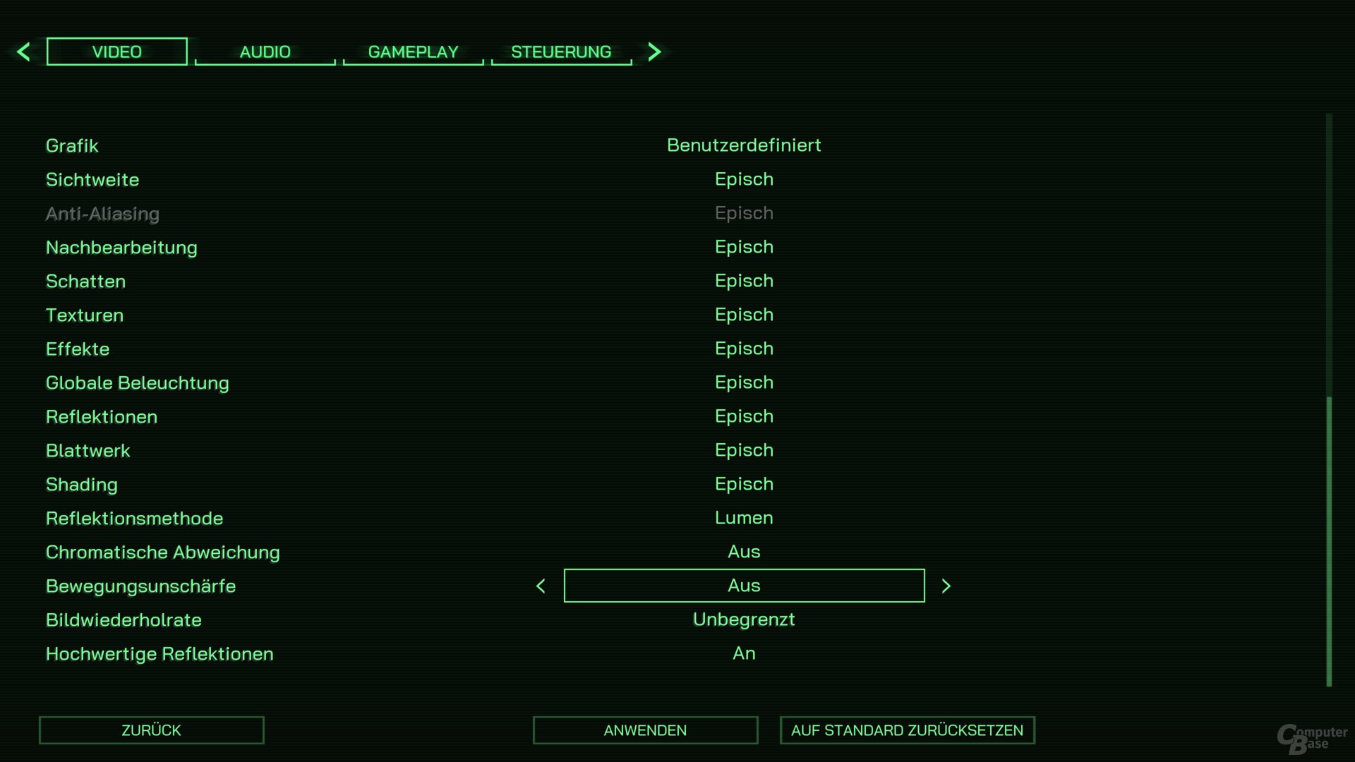 Das Grafikmenü der PC-Version