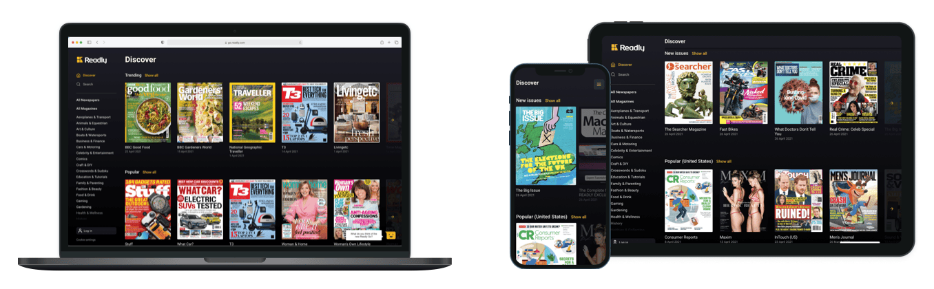 Readly ist für den Desktop und Smartphone+Tablet verfügbar