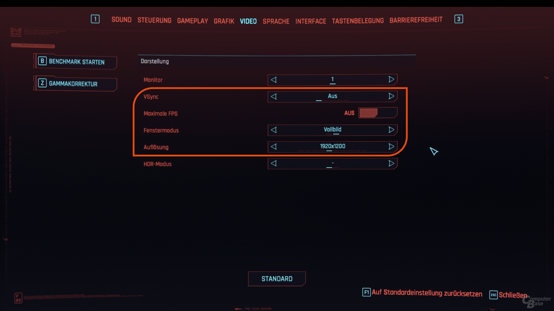 Die Videoeinstellungen für die Benchmarks