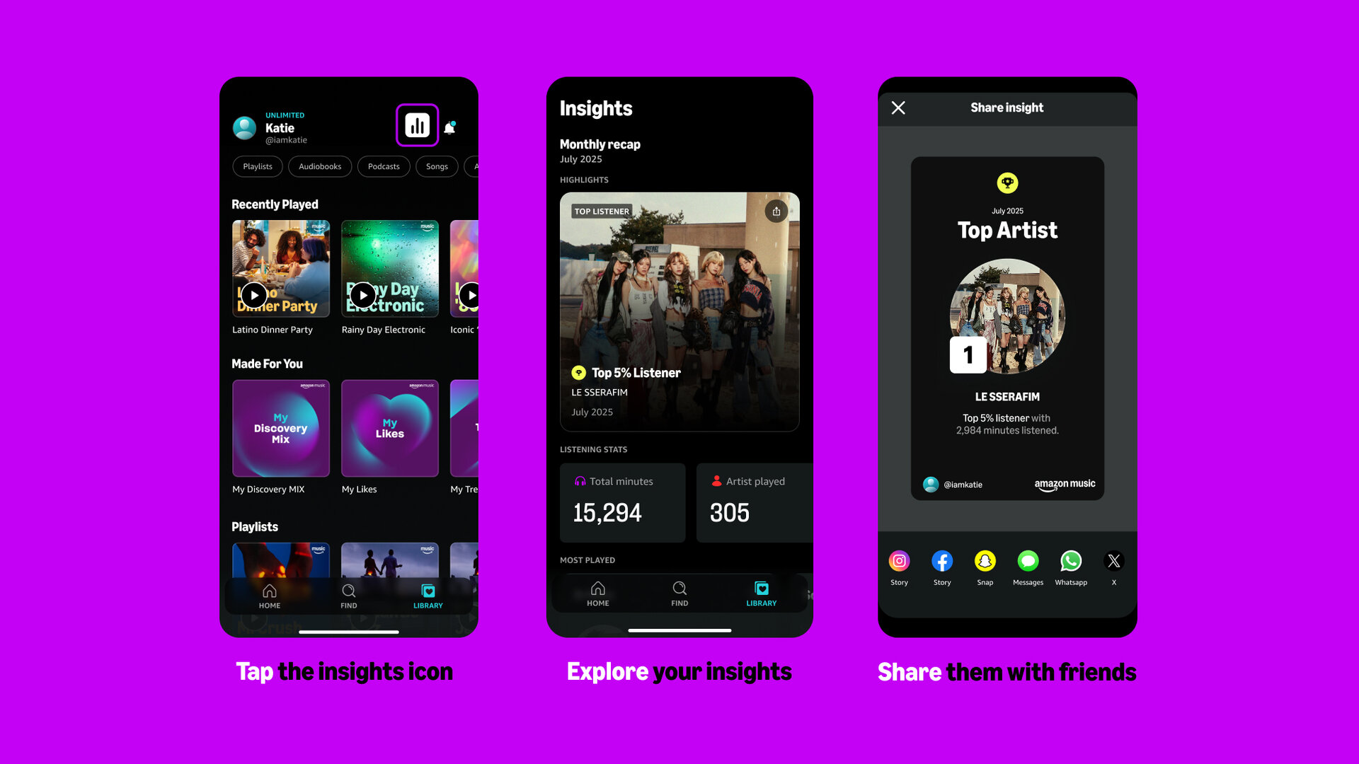 So gelangt man zu den Insights in der Amazon-Music-App