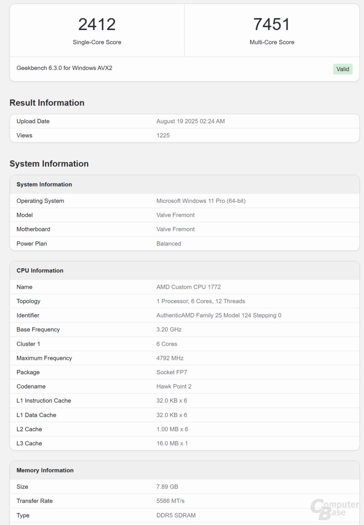 Valve Fremont im Geekbench