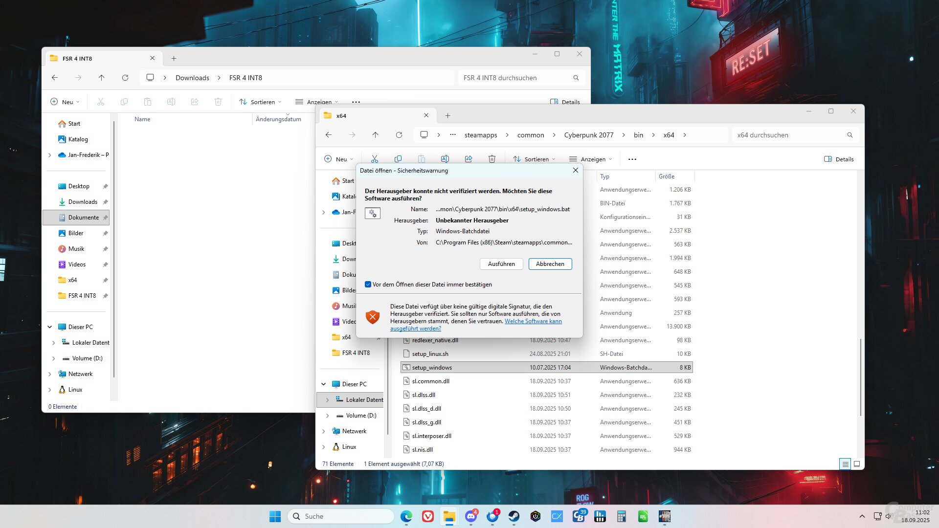OptiScaler muss für jedes Spiel separat installiert werden. Dafür muss das heruntergeladene Archiv jeweils in den Ordner, in dem die Spiele-Exe legt, kopiert werden. Bestehende Dateien gilt es zu überschreiben.