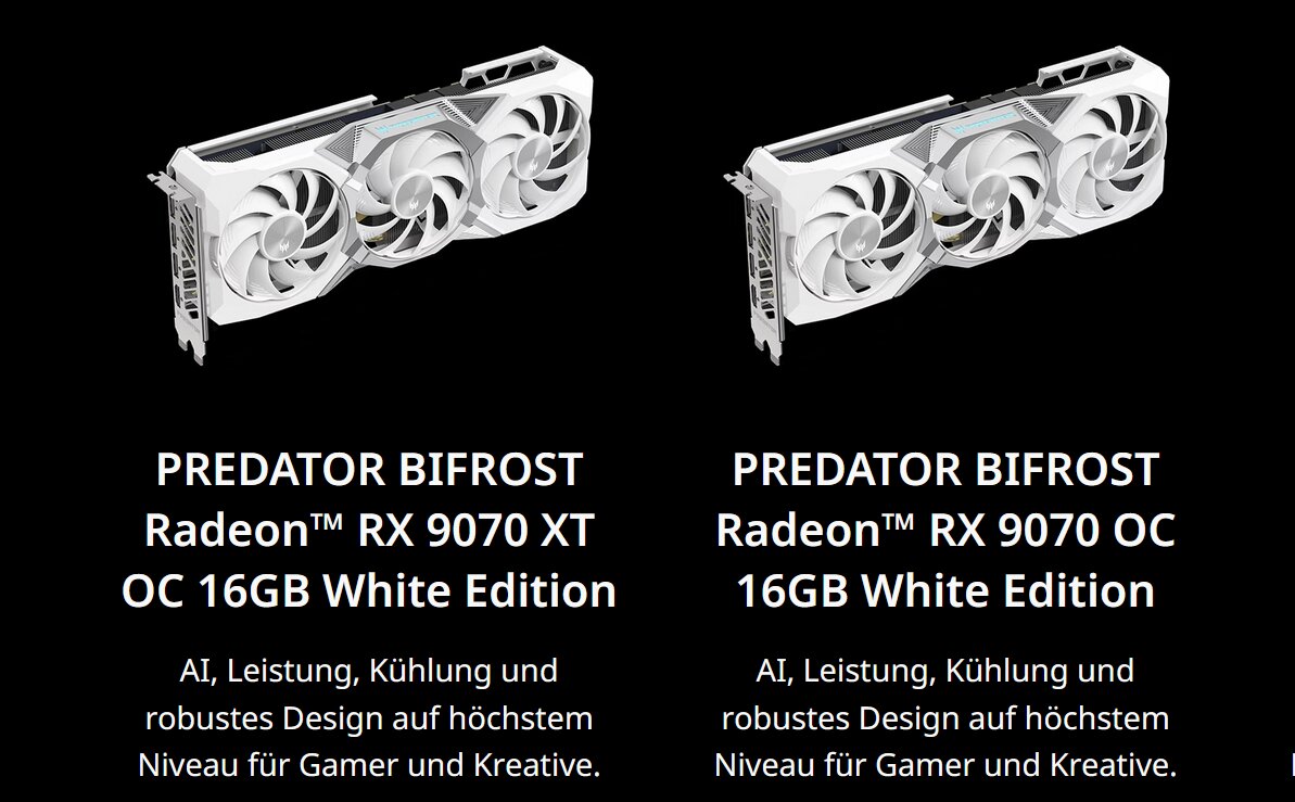 Acer Predator Bifrost RX 9070 (XT) OC White Edition