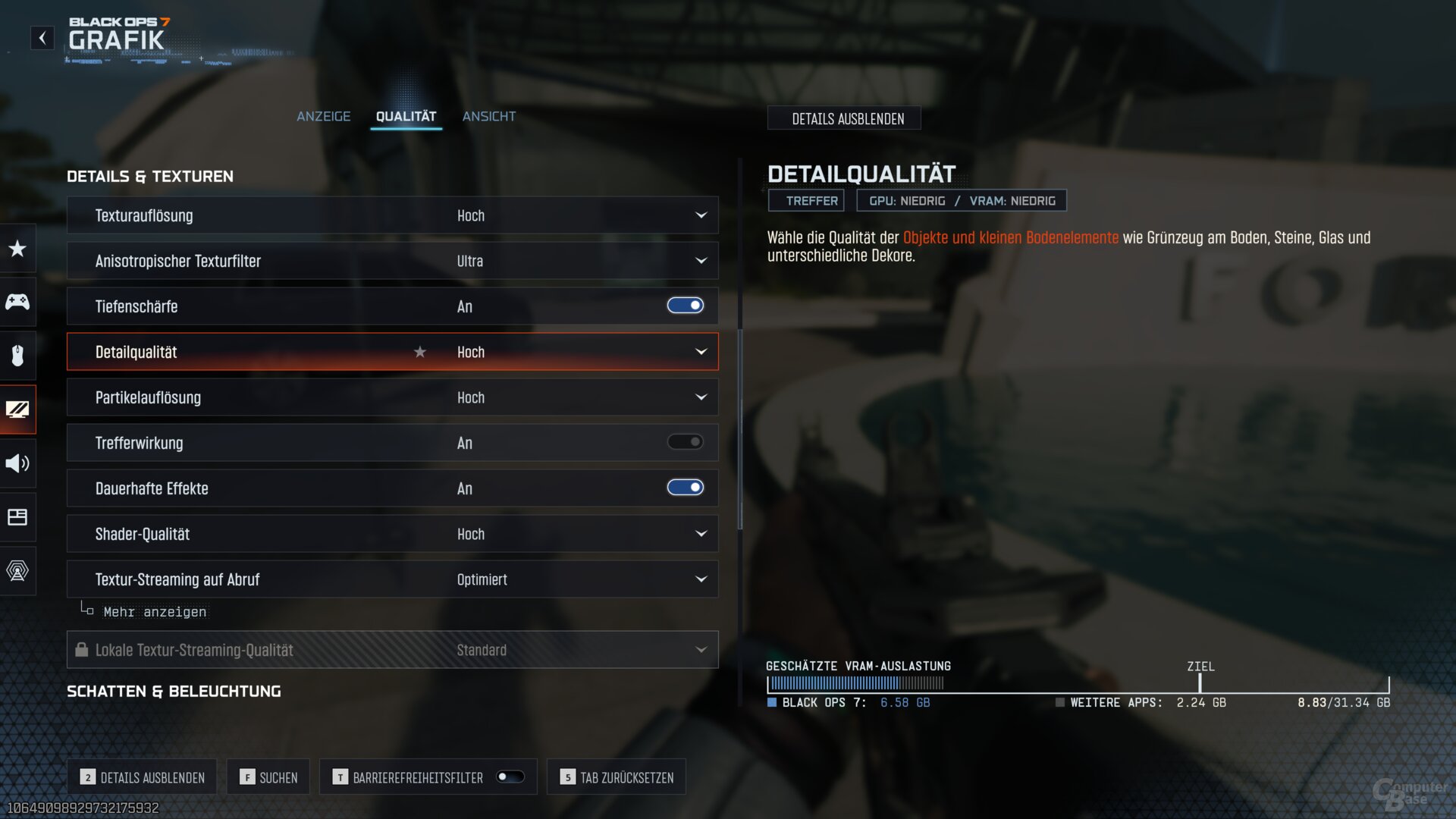 Das Grafikmenü der PC-Version