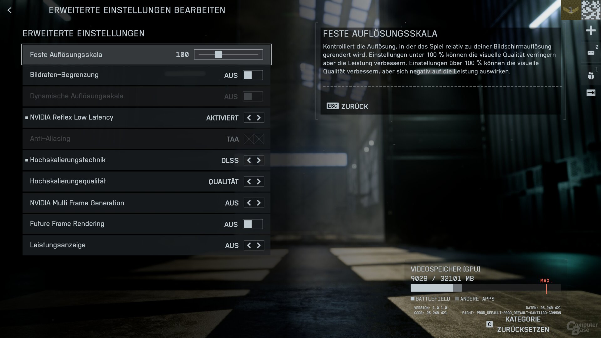 Das Grafikmenü der PC-Version