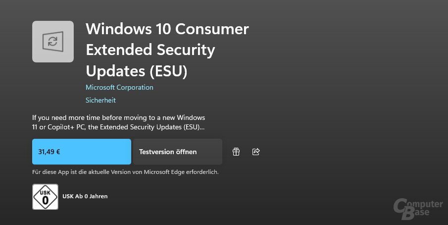 ESU-Updates für Windows 10 im Microsoft Store