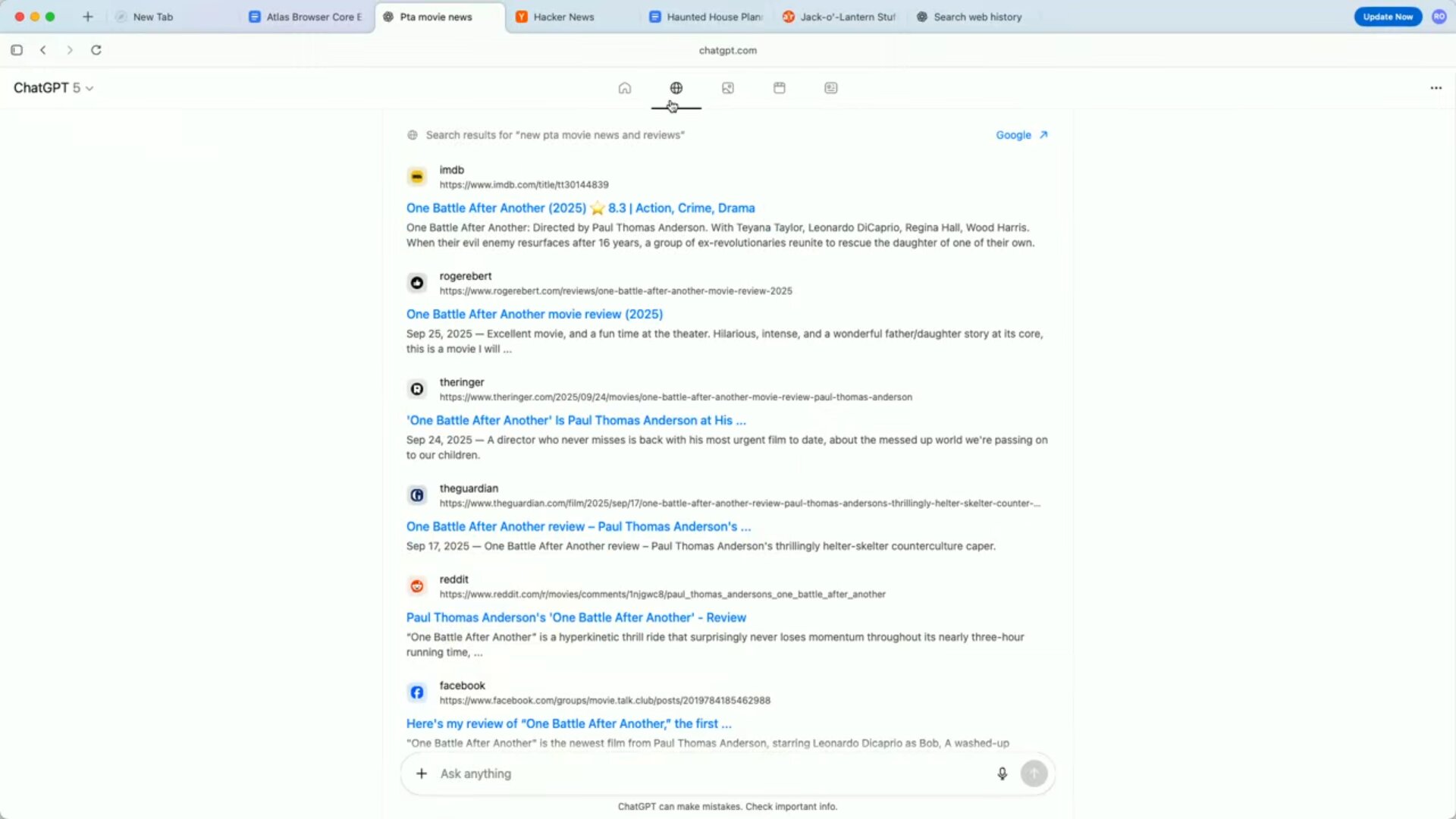 Websuche in ChatGPT Atlas