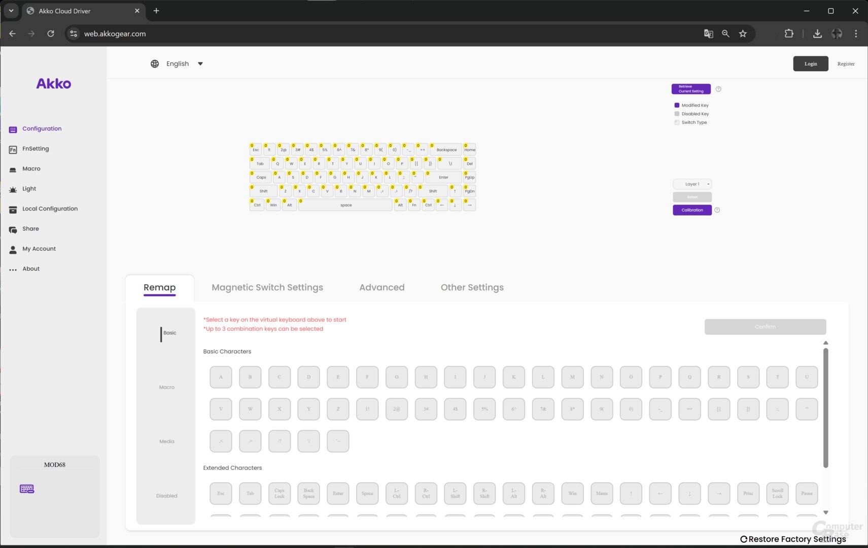 Veränderte Tasten werden angezeigt, die neue Belegung aber nur bei Mouse-over