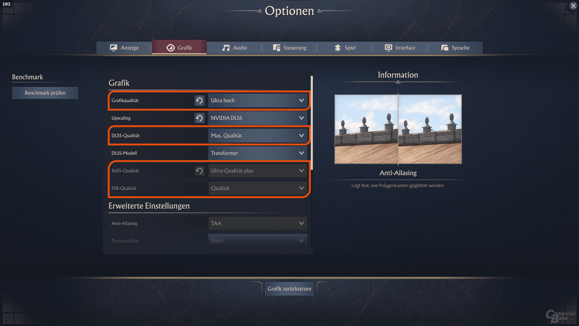 Die Grafikeinstellungen für die Benchmarks in WQHD, UWQHD und UHD