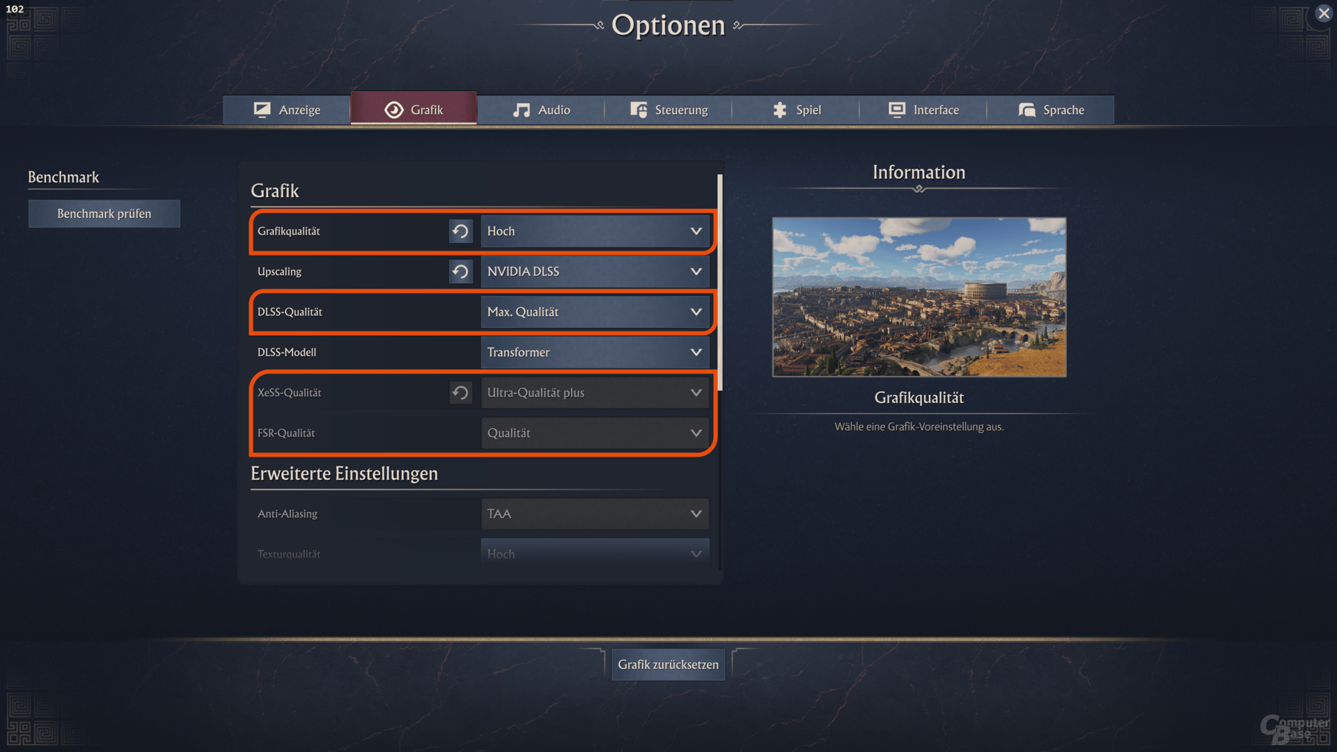 Die Grafikeinstellungen für die Fallback-Benchmarks in Full HD