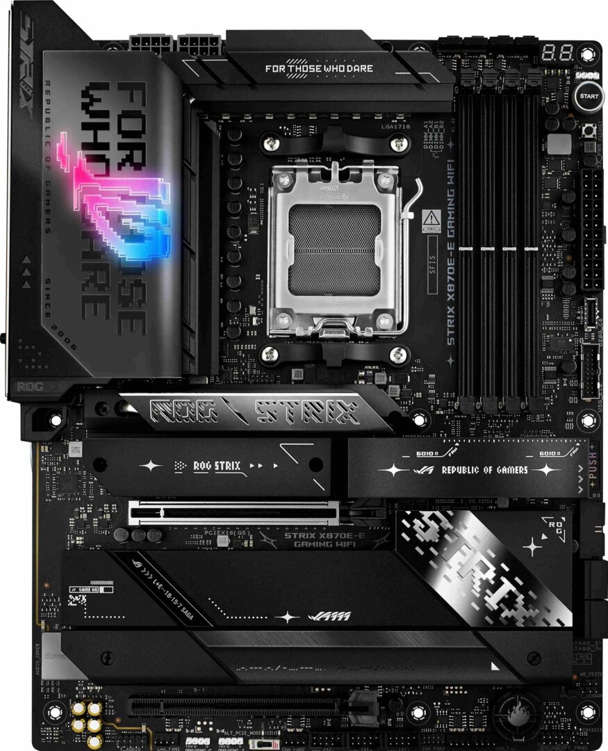 Das ASUS ROG Strix X870E-E Gaming WIFI mit AMD Sockel AM5 für Ryzen bietet alles, was man sich wünschen kann