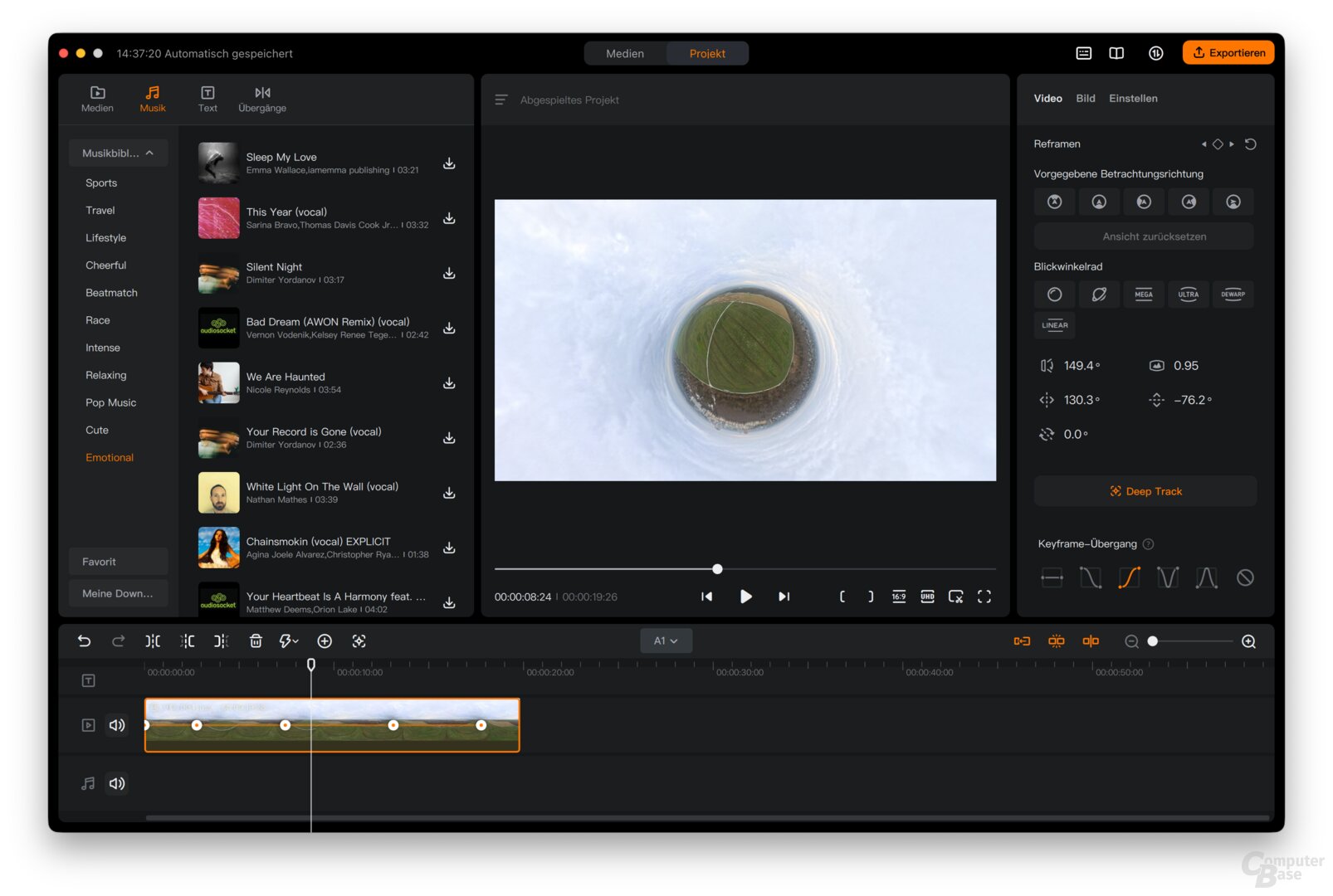 In Antigravity Studio können die 360°-Videos geschnitten, bearbeitet und mit zahlreichen Effekten versehen werden