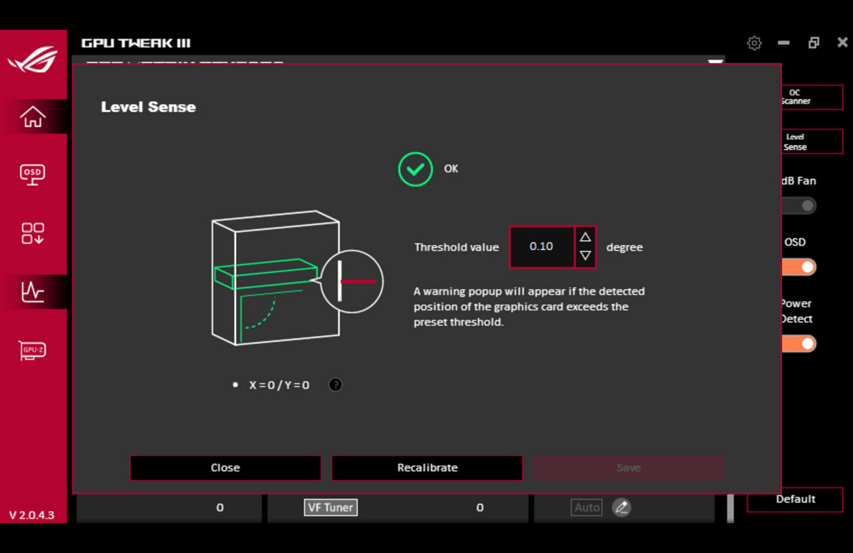 Asus Level Sense erkennt, wenn die Matrix nicht in Waage ist