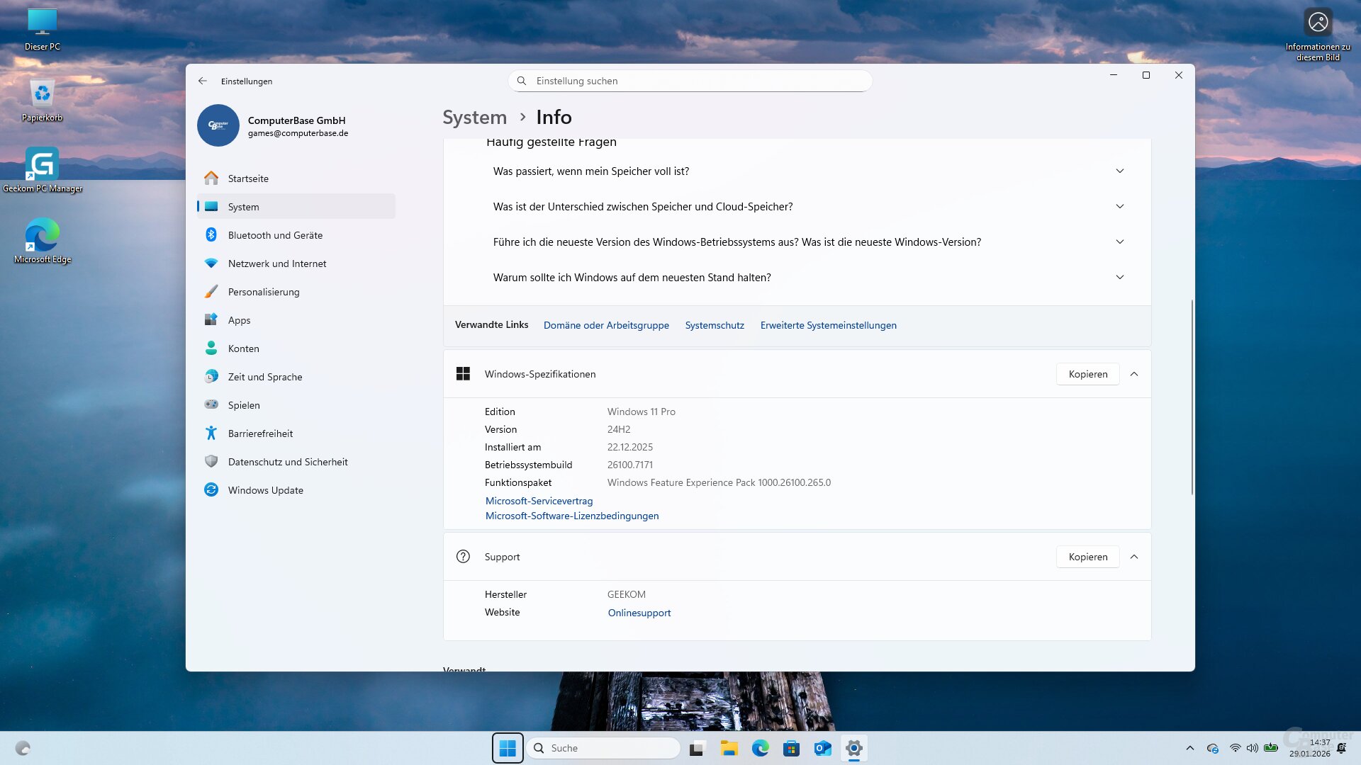 Nach der ersten Einrichtung präsentiert sich Windows 11 ohne Bloatware, Treiber-Updates und Windows 11 25H2 stehen direkt über Windows Update bereit