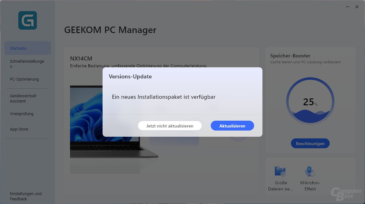 Das Toolkit Geekom PC Manager hält Treiber und Firmware aktuell und bietet verschiedene Einstellungen wie etwa für das Leistungsprofil an