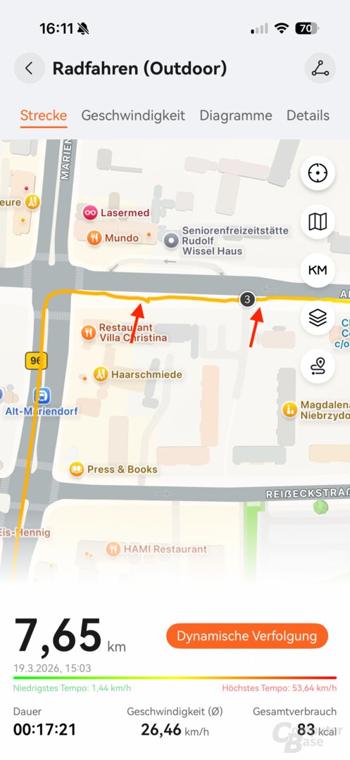 Huawei Watch GT Runner 2: Ungenaue GPS-Position zu weit südlich