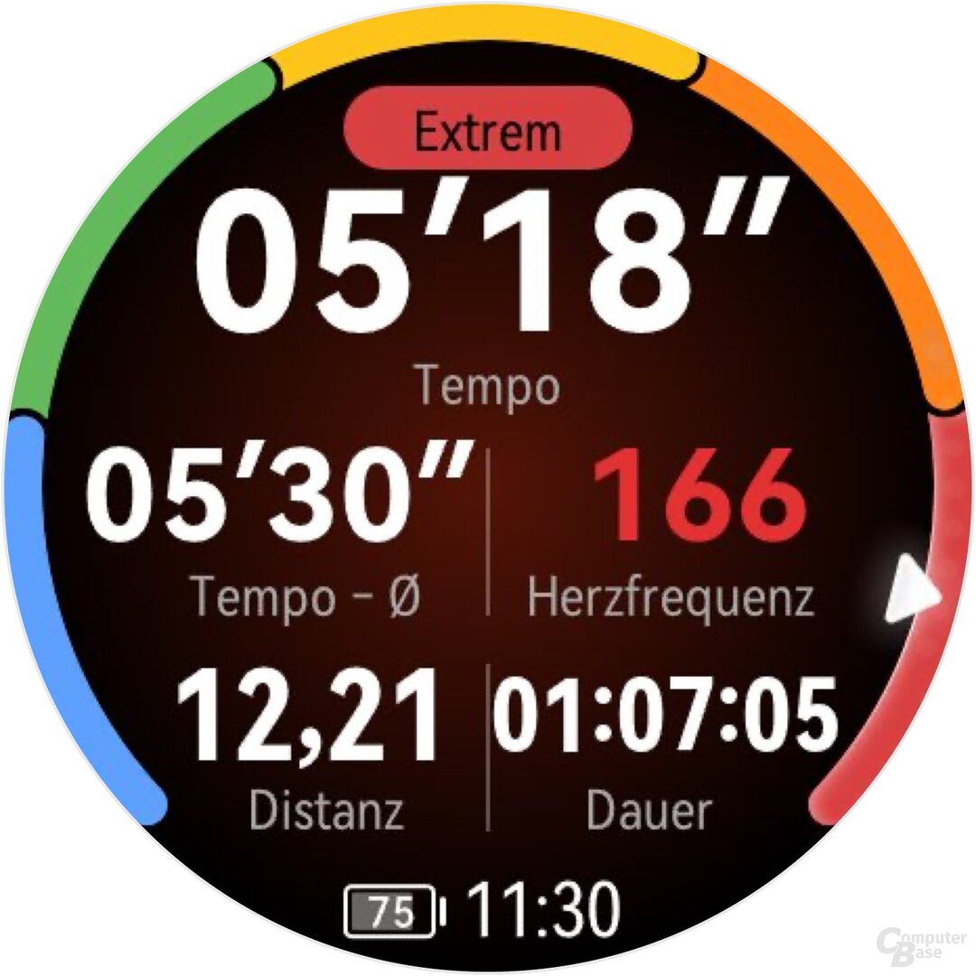 Anzeige der Pace und Herzfrequenz während eines Laufs