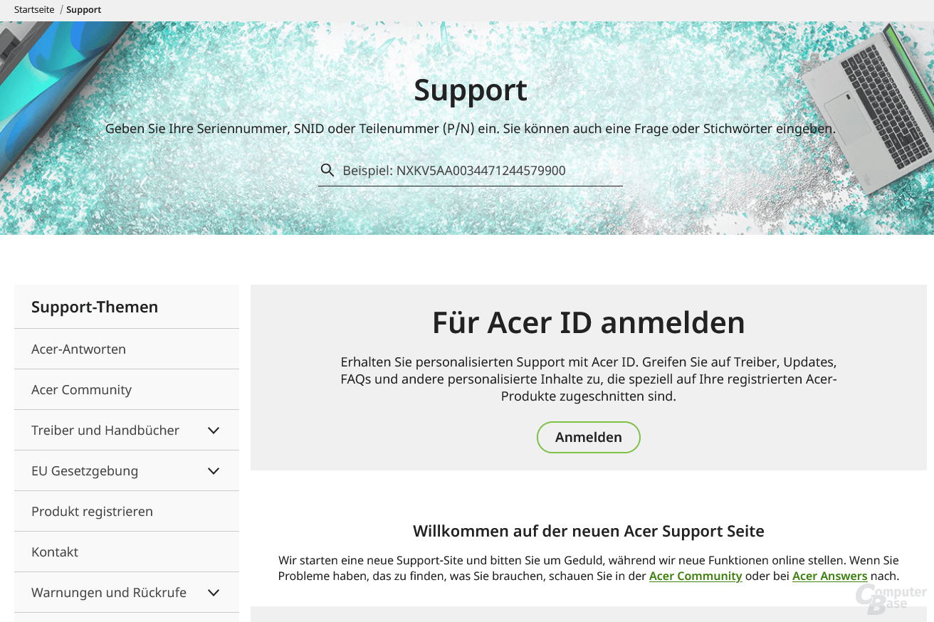 Acer-Supportseite über die Schweiz besuchen