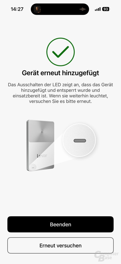 Vor der ersten Nutzung der Lexar TouchLock Portable SSD muss das Laufwerk in der entsprechenden App (iOS + Android) eingerichtet werden