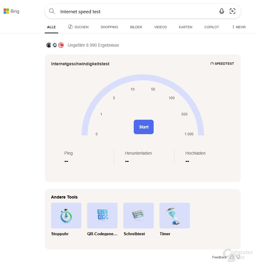 „Geschwindigkeitstest durchführen“: Jetzt lädt die Speedtest-App in der Bing-Suche