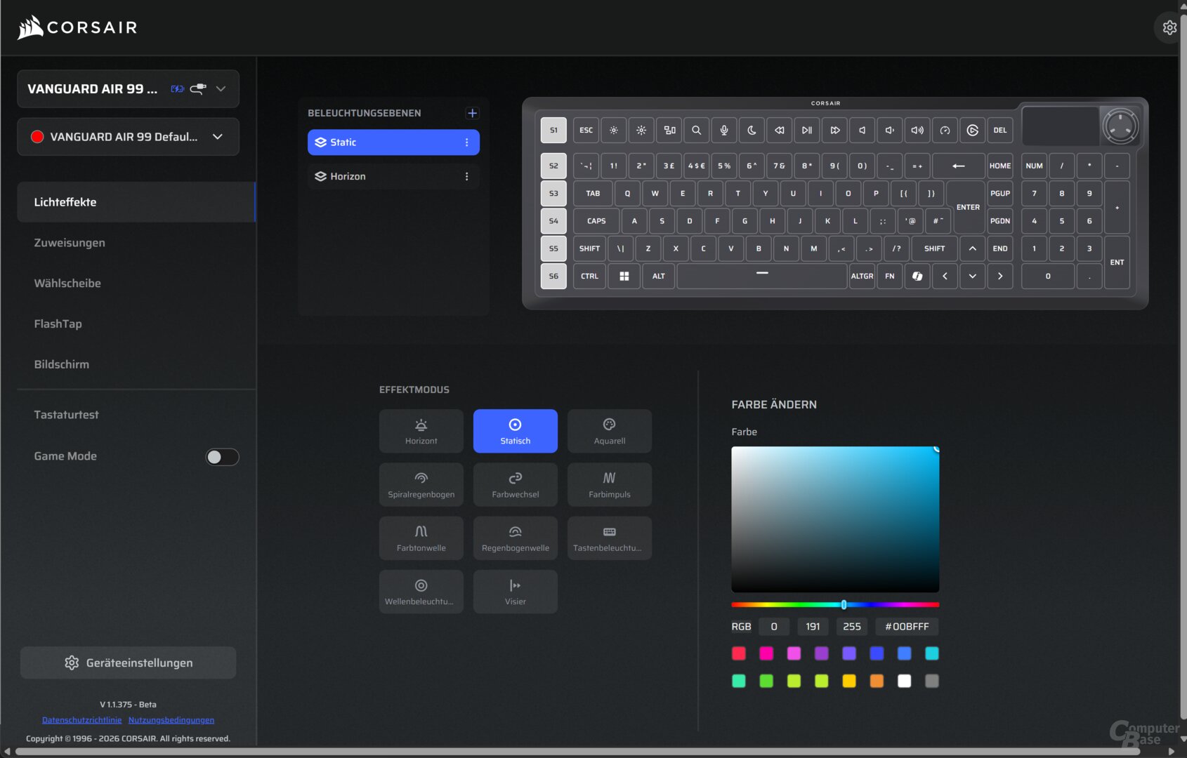 Corsair Web-App: Lichteffekte