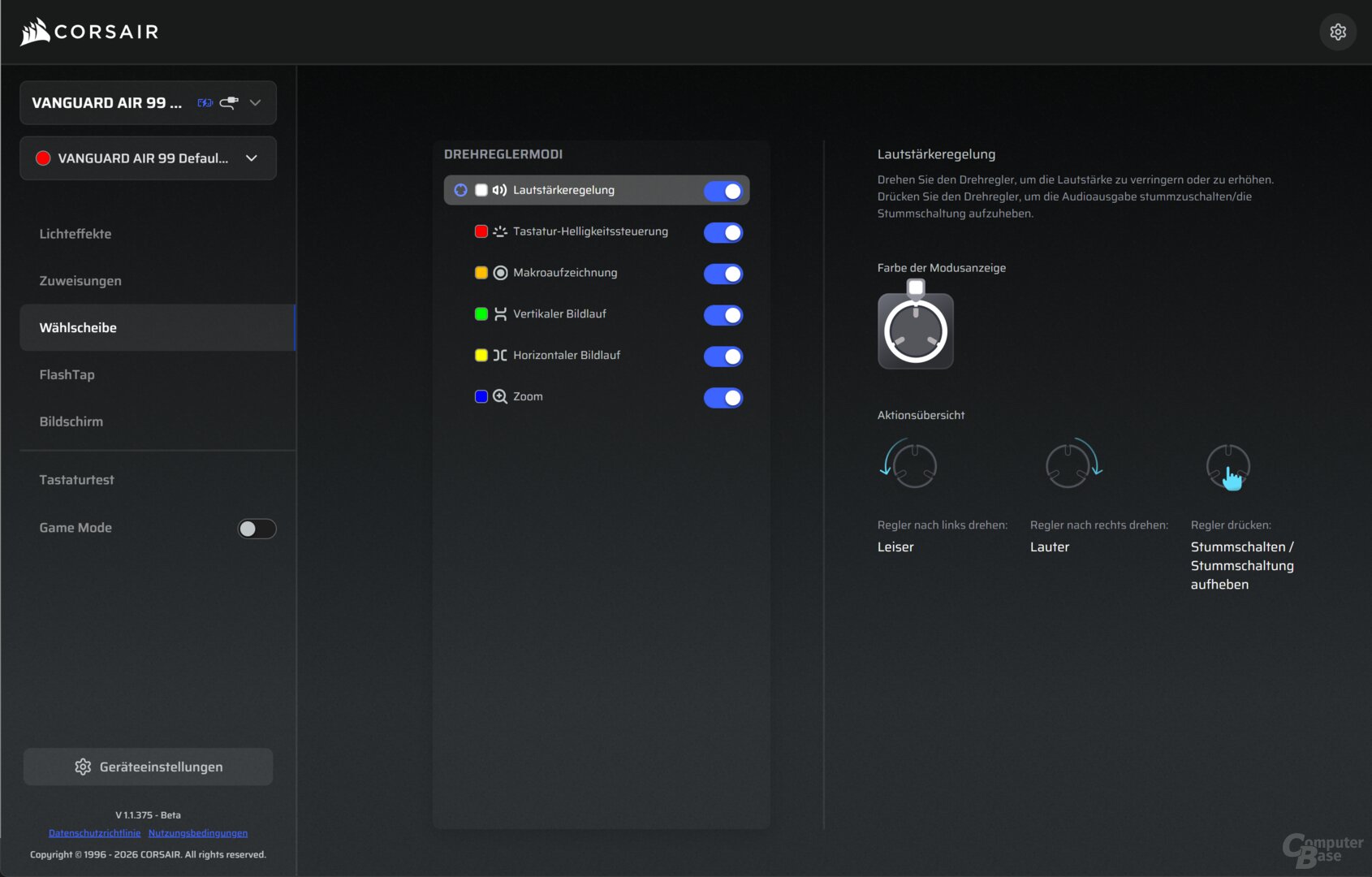 Corsair Web-App: Drehregler