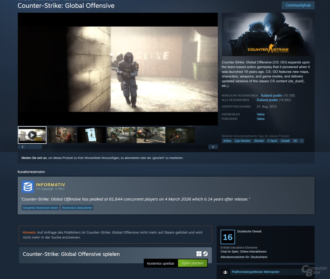Counter-Strike: Global Offensive wieder auf Steam