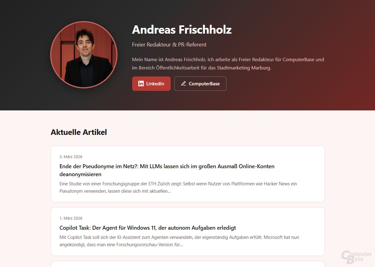 Version 2 der Webseite: Design sollte sich am hinterlegten Profilbild orientieren