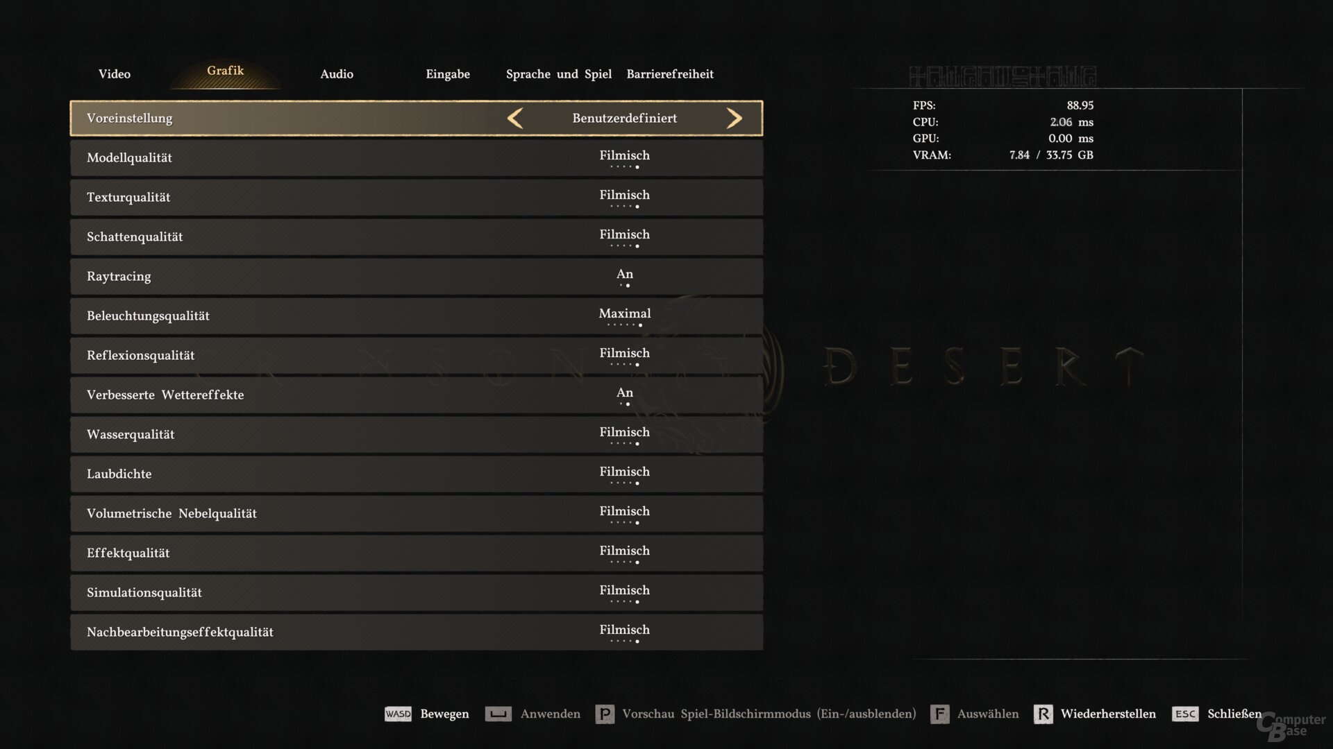 Das Grafikmenü der PC-Version