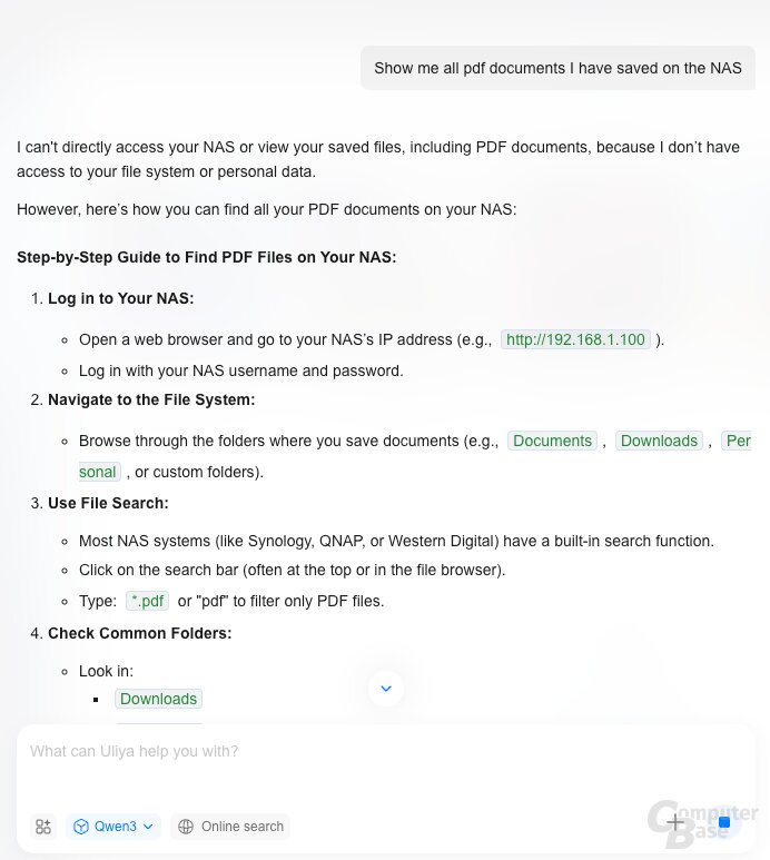 Auf gespeicherte Dateien hat Uliya keinen Zugriff