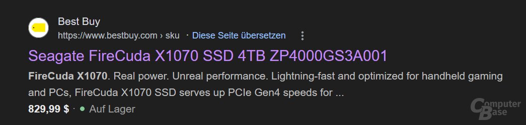 Bei Bestbuy wurde die Seagate FireCuda X1070 SSD zwischenzeitlich angepriesen