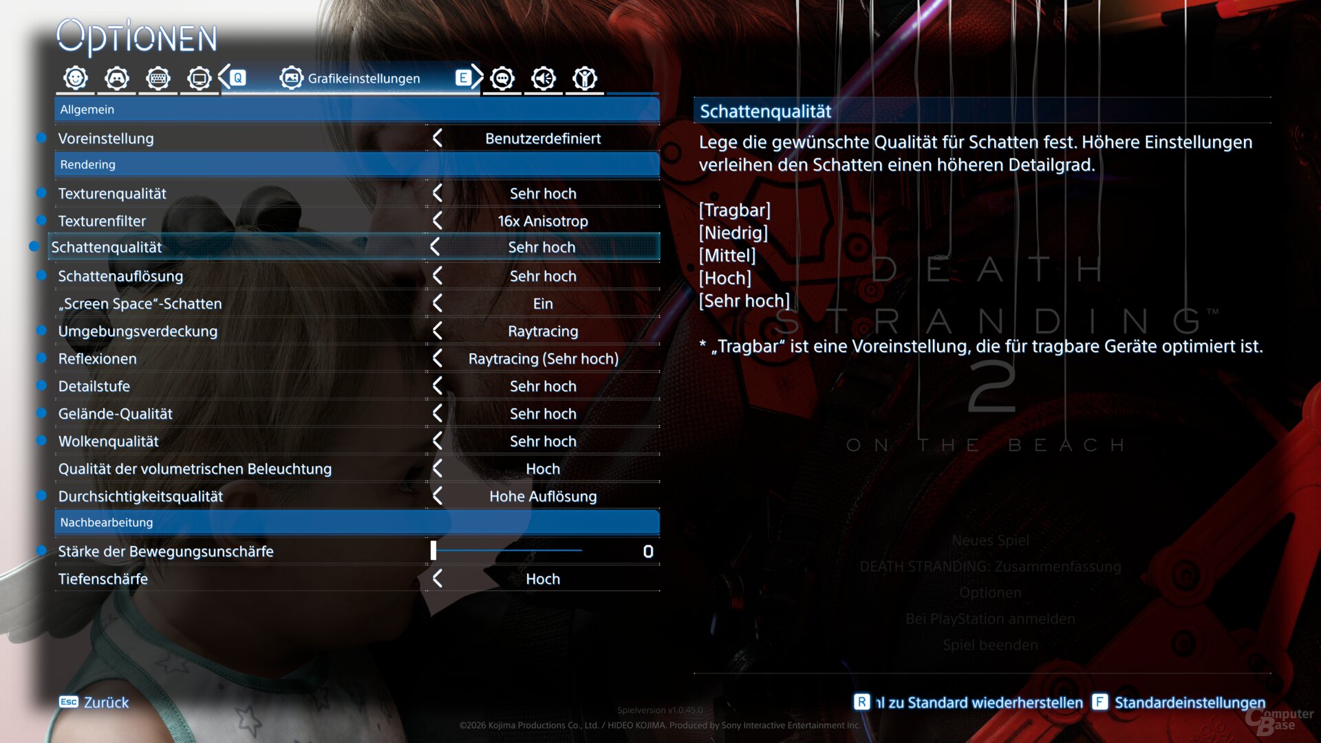Das Grafikmenü der PC-Version