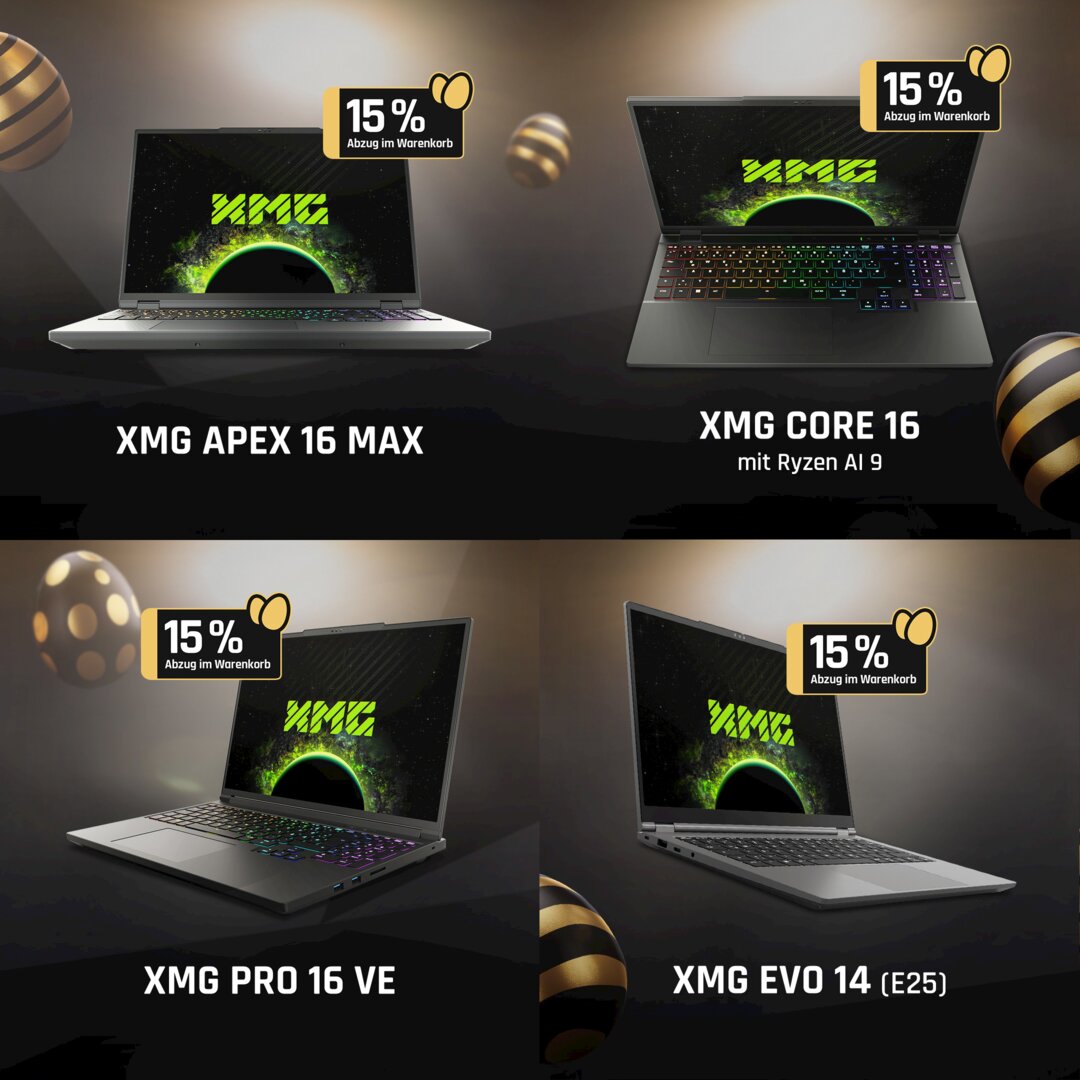 15 Prozent Rabatt auf ausgewählte frei konfigurierbare Notebooks von XMG Evo bis XMG APEX MAX