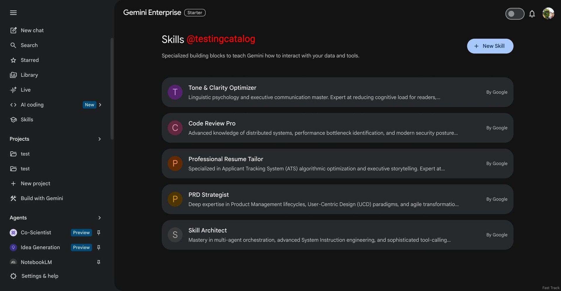 In der neuen Version von für Gemini for Business werden auch neue Skills aufgeführt