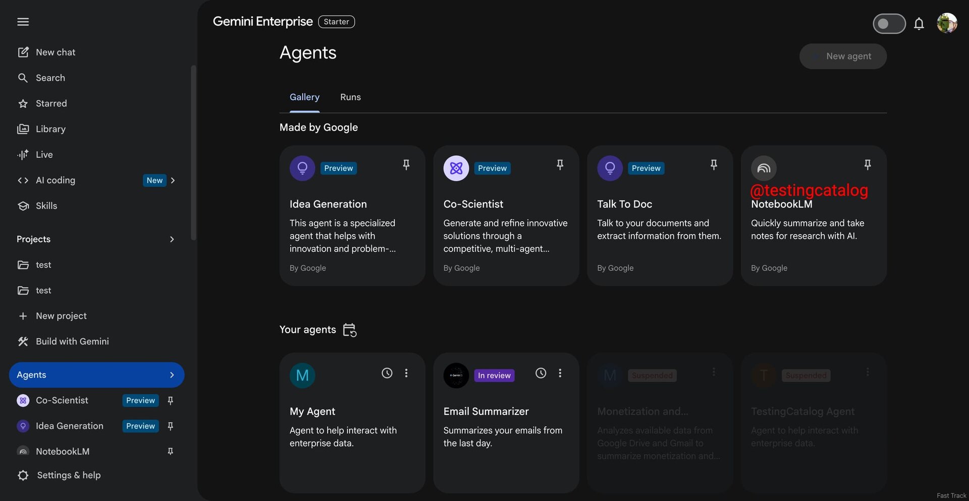 Das neue Build führt bereits vorgefertigte NotebookLM-Agents