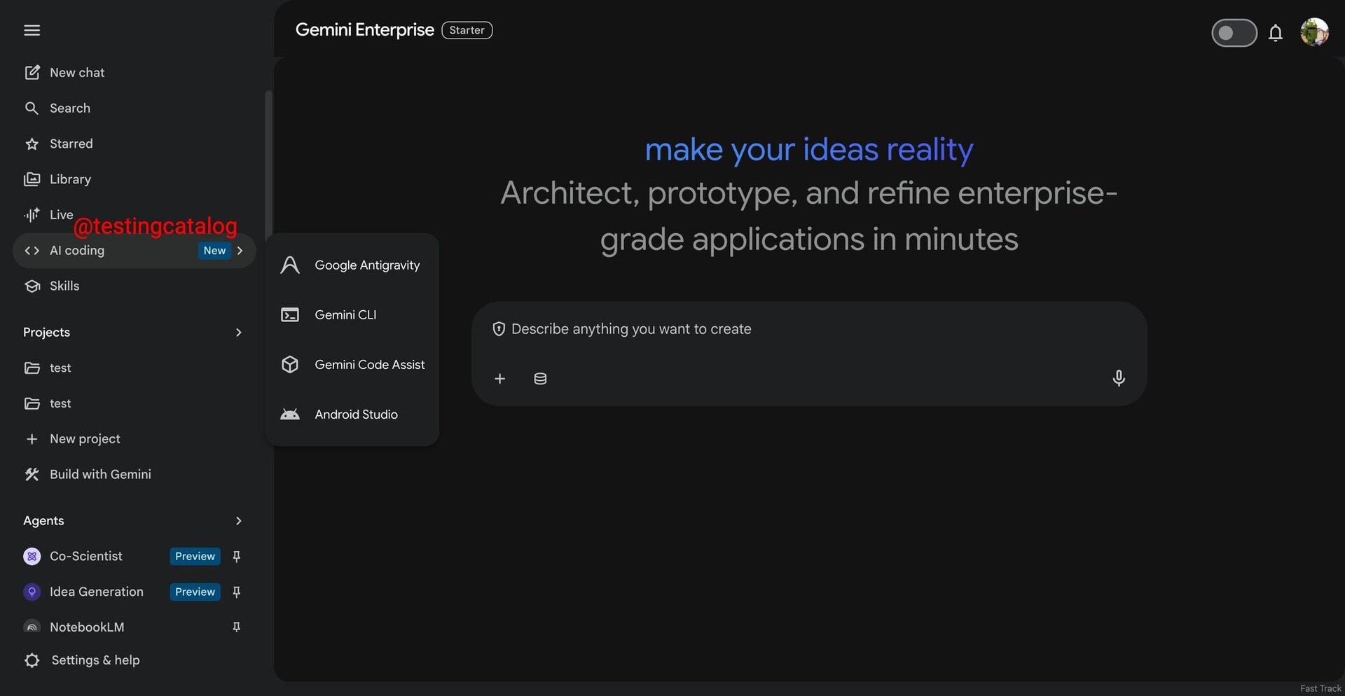 Die neue Schaltfläche „AI Coding“ scheint aktuell nur bestehende Funktionen zu bündeln