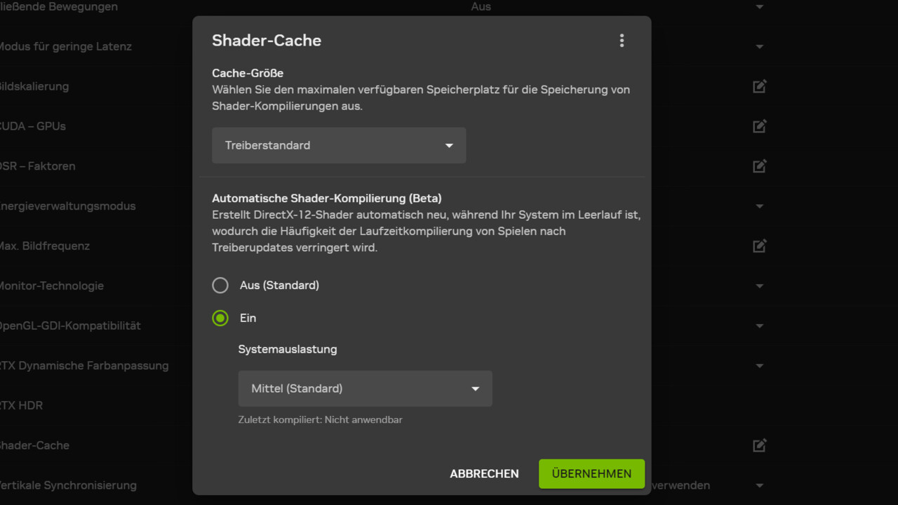 Auto Shader Compilation (Beta): Nvidia lässt Shader jetzt auf Wunsch im Hintergrund erstellen