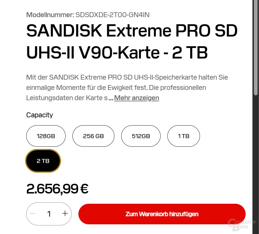 Sandisk SD Karte für über 2.600 Euro
