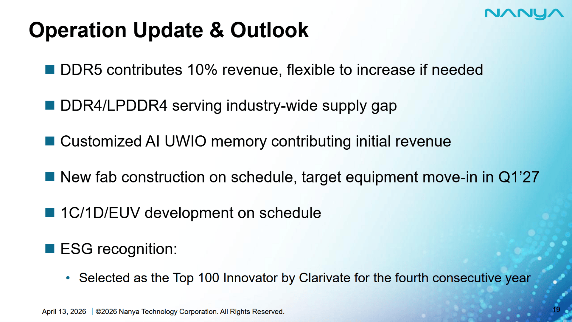 Mehr DDR5 und auch EUV in Planung